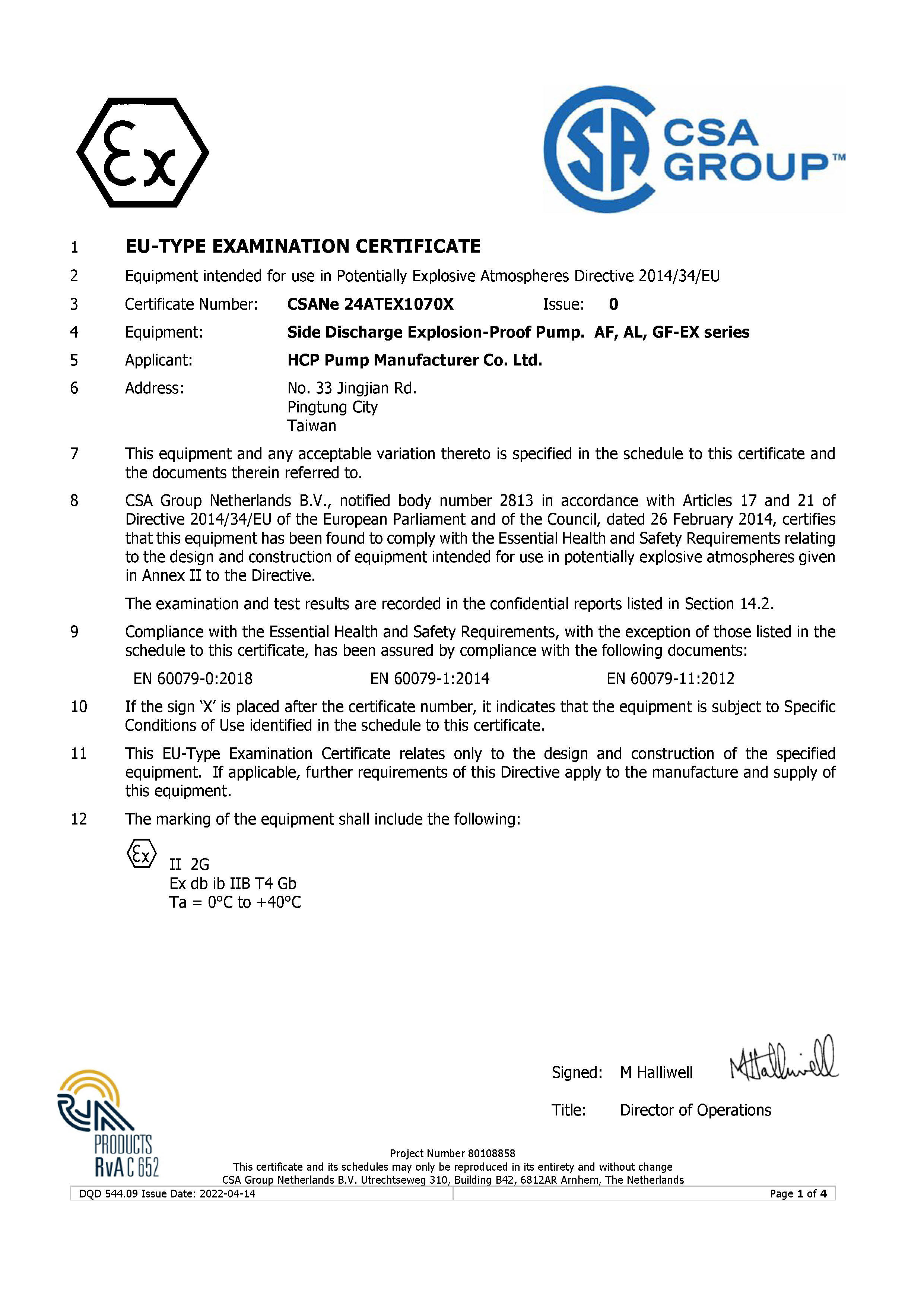 CSANe Eu-type Examination Certificate CSANe Eu-type Examination Certificate